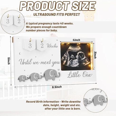 إطار صور Lewtemi Baby Sonogram بإضاءة LED وإطار صور بالموجات فوق الصوتية مع أسابيع العد التنازلي للطفل لإعلانات الحمل التي تتوقع أن يكون الآباء هدايا فريدة من نوعها تكشف عن الجنس للأمهات الجدد والأب in Kuwait