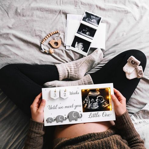 إطار صور Lewtemi Baby Sonogram بإضاءة LED وإطار صور بالموجات فوق الصوتية مع أسابيع العد التنازلي للطفل لإعلانات الحمل التي تتوقع أن يكون الآباء هدايا فريدة من نوعها تكشف عن الجنس للأمهات الجدد والأب in Kuwait