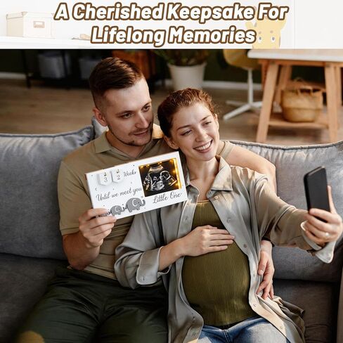 إطار صور Lewtemi Baby Sonogram بإضاءة LED وإطار صور بالموجات فوق الصوتية مع أسابيع العد التنازلي للطفل لإعلانات الحمل التي تتوقع أن يكون الآباء هدايا فريدة من نوعها تكشف عن الجنس للأمهات الجدد والأب in Kuwait