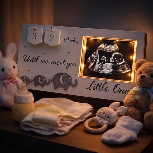إطار صور Lewtemi Baby Sonogram بإضاءة LED وإطار صور بالموجات فوق الصوتية مع أسابيع العد التنازلي للطفل لإعلانات الحمل التي تتوقع أن يكون الآباء هدايا فريدة من نوعها تكشف عن الجنس للأمهات الجدد والأب in Kuwait
