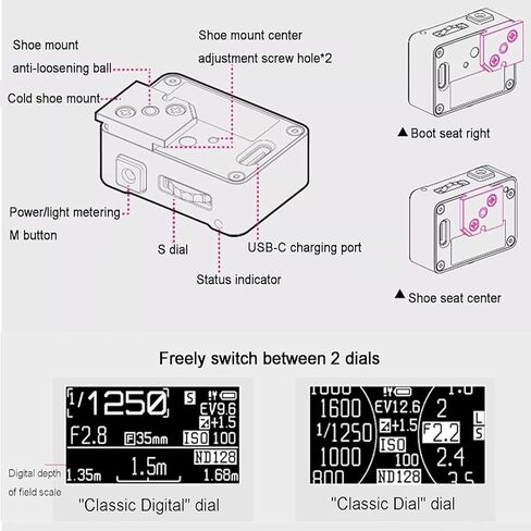 مقياس تعرض كاميرا الفيلم الرقمي، مقياس الضوء مع شاشة OLED، حامل الحذاء الساخن البارد، ISO وفتحة العدسة وسرعة الغالق قابلة للتعديل، قياس متوسط ​​30 درجة in Kuwait
