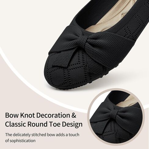 HARENCE Ballet Flats Shoes for Women: Dressy Bow Knit Flats Comfortable Slip On Walking Shoes for Working Wedding in Saudi Arabia