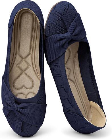 HARENCE Ballet Flats Shoes for Women: Dressy Bow Knit Flats Comfortable Slip On Walking Shoes for Working Wedding in Saudi Arabia