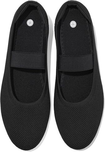 Waluzs Ballet Mary Jane Flats Shoes Women Black Knit Flats Comfortable Dress Shoes for Women Slip on Shoes Round Toe Ladies Work Flats with Elastic Strap in Saudi Arabia