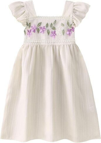 Goodplayer Toddler Dress Baby Girl Summer Embroidery Clothes Ruffle Sleeve Casual Dresses Kids Beach Sundress in Kuwait