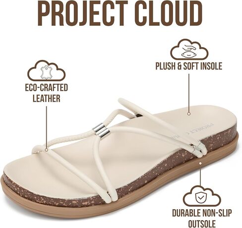 صنادل Project Cloud للسيدات أنيقة مع نعل داخلي قطيفة وناعمة - صنادل بأشرطة مضادة للانزلاق للنساء 2026 - شرائح خفيفة الوزن للأحذية النسائية - صنادل نسائية أنيقة (FLOAT,CREA,7M) in Kuwait