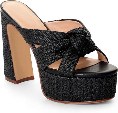 صنادل ANN CREEK Espadrilles ذات نعل سميك وكعب عالٍ مكتنز وعقدة منسوجة، شباشب صيفية عصرية للشاطئ في الهواء الطلق سهلة الارتداء والحفلات in Kuwait