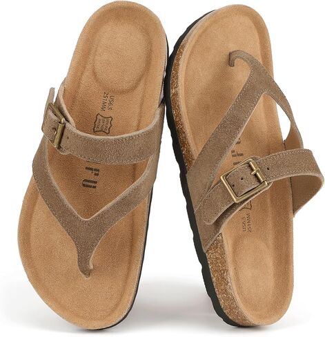 IDIFU Cork Thong Sandals for Women Comfortable Slip on Beach Summer Vacation Slide Sandal with Soft Arch Support Footbed, Adjustable Buckle Strap Slides Casual Flat Sandals in Saudi Arabia