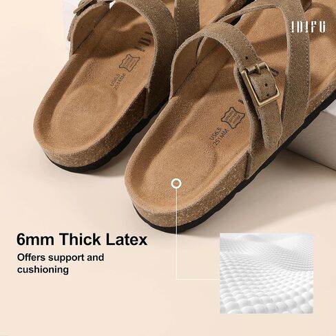 IDIFU Cork Thong Sandals for Women Comfortable Slip on Beach Summer Vacation Slide Sandal with Soft Arch Support Footbed, Adjustable Buckle Strap Slides Casual Flat Sandals in Saudi Arabia