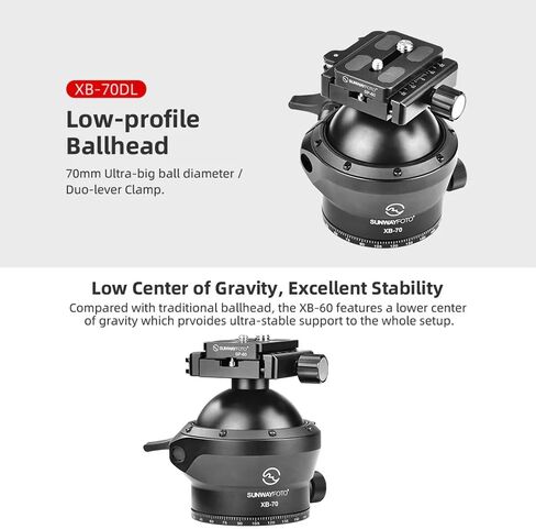 SUNWAYFOTO XB-70DL 70mm Tripod Ball Head w Arca Compatible Duo Lever Screw Clamp Low Profile in Kuwait