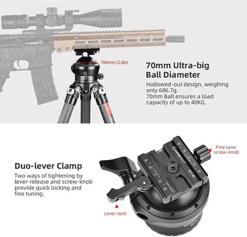 SUNWAYFOTO XB-70DL 70mm Tripod Ball Head w Arca Compatible Duo Lever Screw Clamp Low Profile in Kuwait