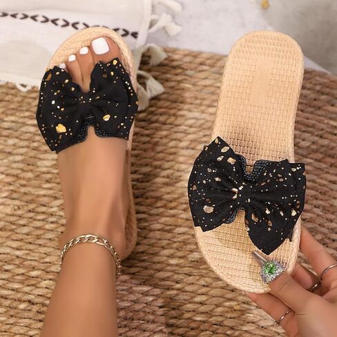 Women's Bow Slide Sandals, Comfortable Open Toe Flat Slippers for Summer Beach in Kuwait