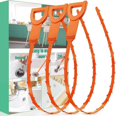 Drain Clog Remover,3 Pack Snake Clog Remover Tool,Drain Cleaner Tool for Sink,Tube Drain Cleaning,Hair Clog Remover. in Kuwait