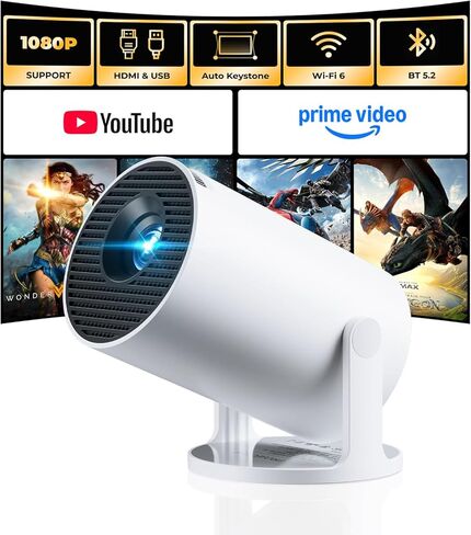 [Built-in Apps] CLOKOWE Mini Projector with WiFi and Bluetooth, 2026 Upgraded 1080P Smart Portable Projector with 180° Rotation, Auto Keystone, Compatible with iPhone/Android/Laptop/TV Stick/HDMI/USB in Kuwait
