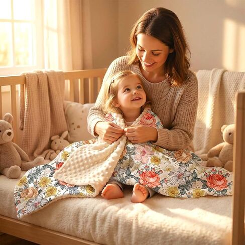 Andrain Floral Baby Blanket for Girls, Vintage Boho Minky Blanket, Nursery Baby Blanket with Double Layer Dotted Backing, 30" x 40" for Nursery, Crib, Car Seat, Swaddling Newborns in Saudi Arabia