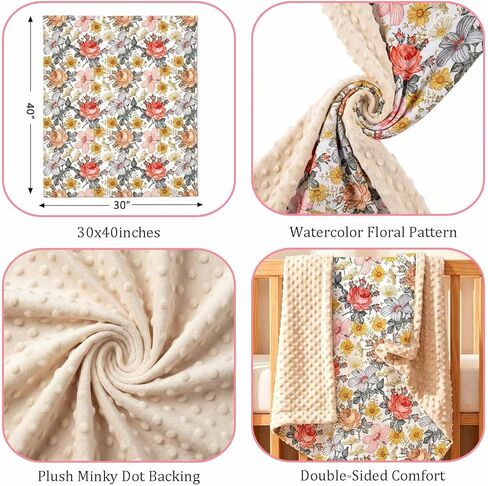 Andrain Floral Baby Blanket for Girls, Vintage Boho Minky Blanket, Nursery Baby Blanket with Double Layer Dotted Backing, 30" x 40" for Nursery, Crib, Car Seat, Swaddling Newborns in Saudi Arabia