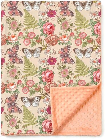 Andrain Floral Baby Blanket for Girls, Vintage Boho Minky Blanket, Nursery Baby Blanket with Double Layer Dotted Backing, 30" x 40" for Nursery, Crib, Car Seat, Swaddling Newborns in Saudi Arabia