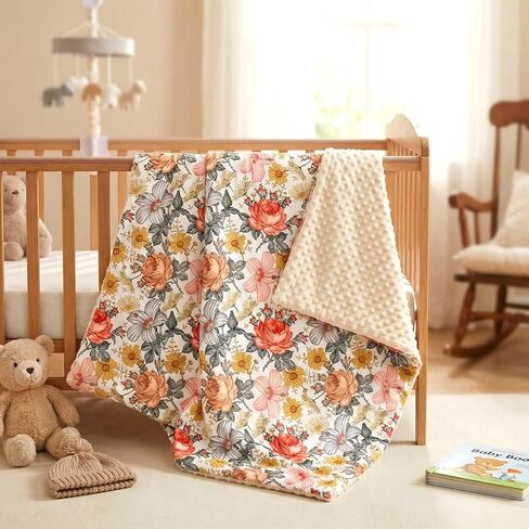 Andrain Floral Baby Blanket for Girls, Vintage Boho Minky Blanket, Nursery Baby Blanket with Double Layer Dotted Backing, 30" x 40" for Nursery, Crib, Car Seat, Swaddling Newborns in Saudi Arabia
