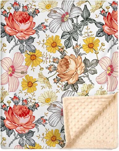 Andrain Floral Baby Blanket for Girls, Vintage Boho Minky Blanket, Nursery Baby Blanket with Double Layer Dotted Backing, 30" x 40" for Nursery, Crib, Car Seat, Swaddling Newborns in Saudi Arabia