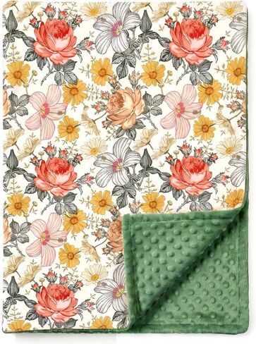 Andrain Floral Baby Blanket for Girls, Vintage Boho Minky Blanket, Nursery Baby Blanket with Double Layer Dotted Backing, 30" x 40" for Nursery, Crib, Car Seat, Swaddling Newborns in Saudi Arabia