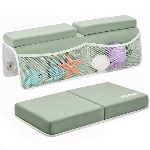 UBRAVOO Baby Bath Kneeler with Elbow Rest Pad, Non-Slip Foam Mat, Quick-Drying Cushion, Foldable Bathtub Support with Toy Storage Pockets for Parents (Green) in Saudi Arabia