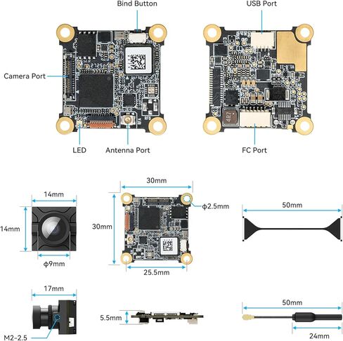 BETAFPV P1 Air Unit HD VTX مع 1080P/60FPS، زمن استجابة منخفض 60 مللي ثانية، مدى طويل 5KM، مستشعر CMOS 1/2.9 بوصة، مجال رؤية 170 درجة، دعم خفيف الوزن، تشغيل التوصيل مع FC/USB، DIY HD Whoop مثل Meteor75 Pro Aquila20 HD Drone in Kuwait