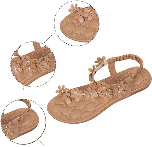 Women's Flower Flat Sandals with Ankle Strap Open Toe Trendy 2026 Summer Comfortable Wedding Bride Beach Sandals in Saudi Arabia
