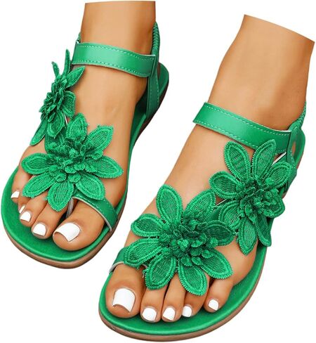 Women's Flower Flat Sandals with Ankle Strap Open Toe Trendy 2026 Summer Comfortable Wedding Bride Beach Sandals in Saudi Arabia