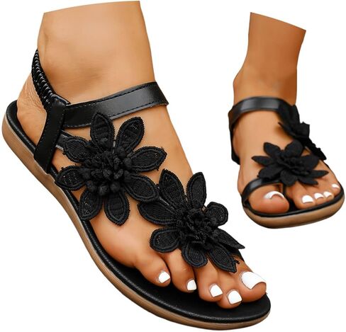 Women's Flower Flat Sandals with Ankle Strap Open Toe Trendy 2026 Summer Comfortable Wedding Bride Beach Sandals in Saudi Arabia