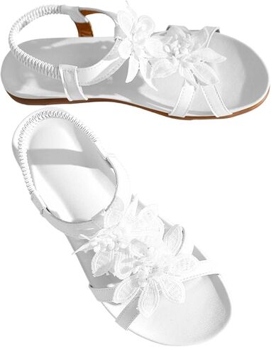 Women's Flower Flat Sandals with Ankle Strap Open Toe Trendy 2026 Summer Comfortable Wedding Bride Beach Sandals in Saudi Arabia