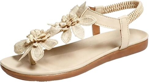 Women's Flower Flat Sandals with Ankle Strap Open Toe Trendy 2026 Summer Comfortable Wedding Bride Beach Sandals in Saudi Arabia
