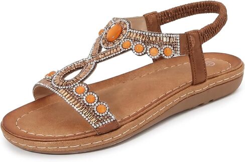 QUCH Women's Summer Flat Sandals Boho Rhinestone Beach Sandals Bohemian Dressy Vacation Footwear in Saudi Arabia