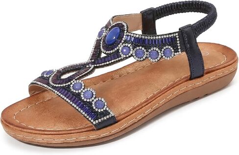 QUCH Women's Summer Flat Sandals Boho Rhinestone Beach Sandals Bohemian Dressy Vacation Footwear in Saudi Arabia