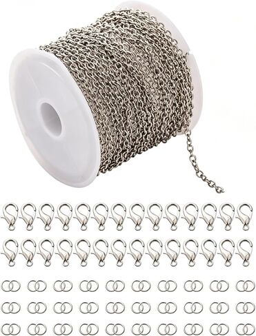 16.4 Feet/5M Chain for Jewelry Making, Stainless Steel Jewelry Chains for DIY Necklace Bracelet Making with Stainless Steel Jump Rings/Lobster Clasps/Connectors（Gold） in Saudi Arabia