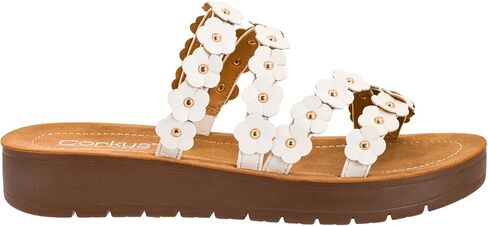 صندل Corkys Footwear النسائي لحفلات الحديقة - يتميز بجزء علوي بأشرطة مع لمسات زهور ثلاثية الأبعاد، ونعال داخلية مبطنة لراحة طوال اليوم، وتصميم سهل الارتداء in Kuwait