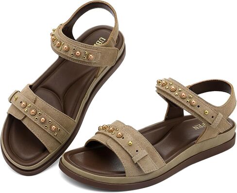 UBFEN Womens Flat Sandals with Adjustable Back Strap, Arch Support | Beaded, Open Toe, Slingback, Casual, Comfortable for Walking, Vacation and Travel in Kuwait