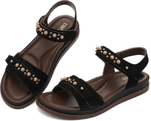 UBFEN Womens Sandals Comfortable Arch Support Steel Beaded Flat Sandals with Back Strap - Open Toe Slingback Shoes for Beach, Vacation and Travel in Saudi Arabia