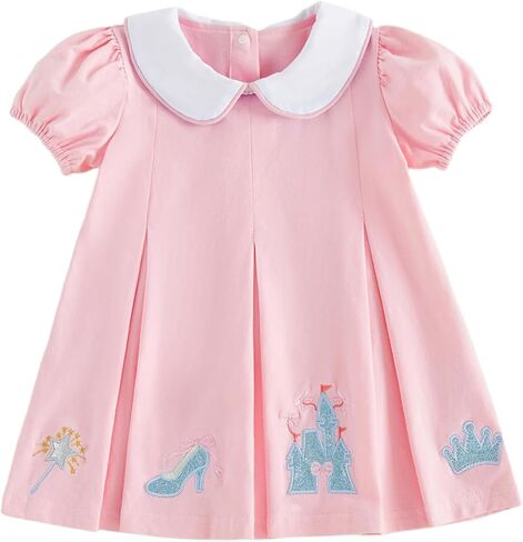 Toddler Baby Girl Summer Dress A-Line Short Sleeve Doll Collar Cute Castle Tiara Embroidery Princess Dresses in Kuwait