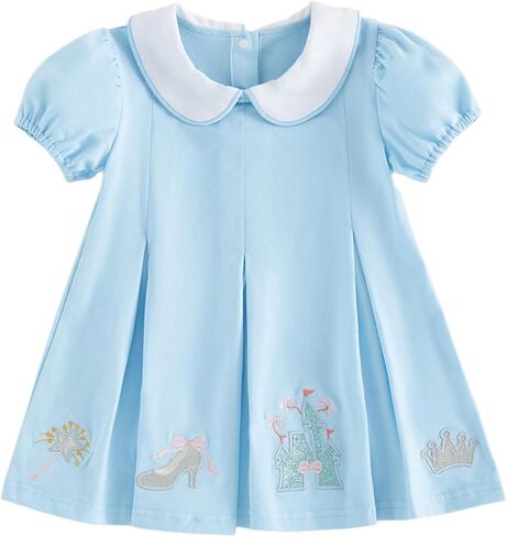 Toddler Baby Girl Summer Dress A-Line Short Sleeve Doll Collar Cute Castle Tiara Embroidery Princess Dresses in Kuwait