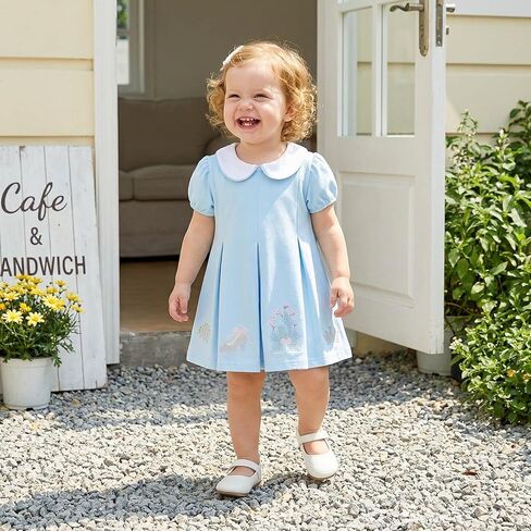 Toddler Baby Girl Summer Dress A-Line Short Sleeve Doll Collar Cute Castle Tiara Embroidery Princess Dresses in Kuwait