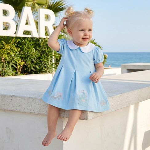 Toddler Baby Girl Summer Dress A-Line Short Sleeve Doll Collar Cute Castle Tiara Embroidery Princess Dresses in Kuwait