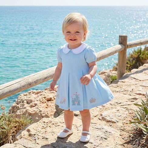 Toddler Baby Girl Summer Dress A-Line Short Sleeve Doll Collar Cute Castle Tiara Embroidery Princess Dresses in Kuwait