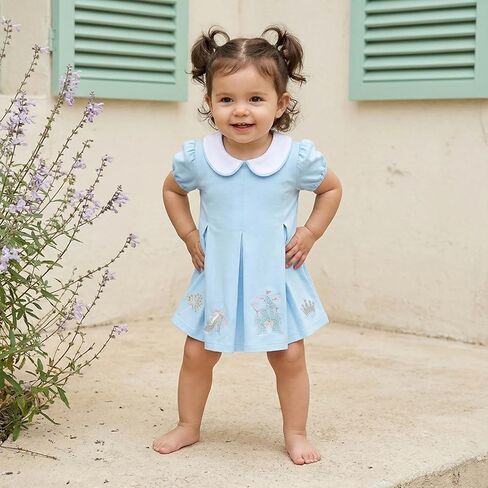 Toddler Baby Girl Summer Dress A-Line Short Sleeve Doll Collar Cute Castle Tiara Embroidery Princess Dresses in Kuwait