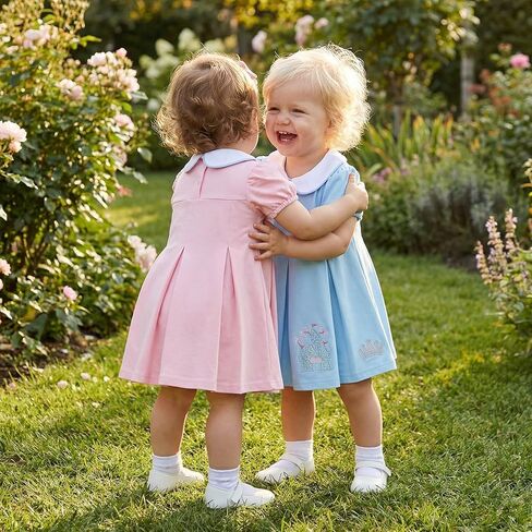 Toddler Baby Girl Summer Dress A-Line Short Sleeve Doll Collar Cute Castle Tiara Embroidery Princess Dresses in Kuwait