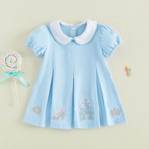 Toddler Baby Girl Summer Dress A-Line Short Sleeve Doll Collar Cute Castle Tiara Embroidery Princess Dresses in Kuwait