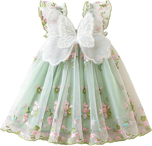 Toddler Baby Girls Floral Embroidery Fairy Tulle Dress Princess Party Wedding Gown for 9 Months to 3 Years in Kuwait