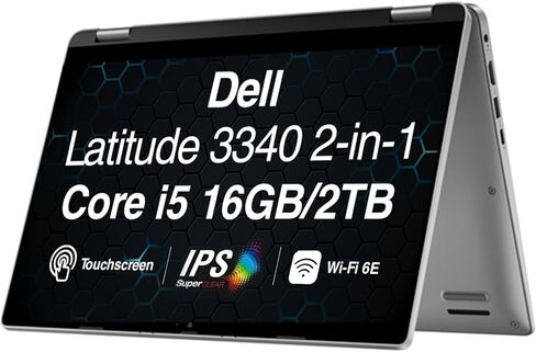 كمبيوتر محمول Dell Latitude 3340 Business 2 في 1 بشاشة لمس 13.3 بوصة IPS FHD (Intel i5-1335U، 16 جيجابايت LPDDR5، 512 جيجابايت PCIe SSD، لوحة مفاتيح بإضاءة خلفية، WiFi 6E، كاميرا ويب، بلوتوث 5.3، ويندوز 11 برو) in Kuwait