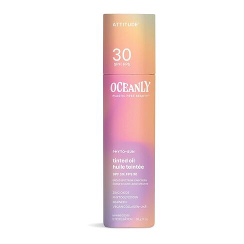 عصا زيت ملونة من ATTITUDE Oceanly مع عامل حماية من الشمس SPF 30، معتمدة من EWG، خالية من البلاستيك، حماية واسعة النطاق من الأشعة فوق البنفسجية الطويلة والمتوسطة مع أكسيد الزنك، صبغة عالمية، غير معطرة، 0.3 أونصة in Kuwait