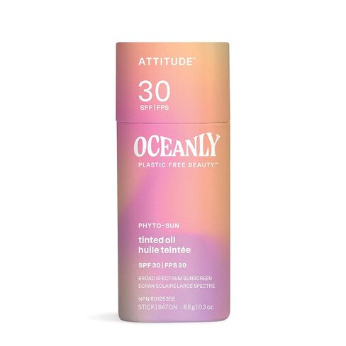 ATTITUDE Oceanly Tinted Oil Stick with SPF 30, EWG Verified, Plastic-Free, Broad Spectrum UVA/UVB Protection with Zinc Oxide, Universal Tint, Unscented, 0.3 Ounce in Saudi Arabia
