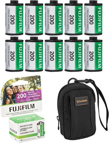 فيلم Fujifilm s5mm Color Negative Roll Film، 200 ISO، 36 تعريضًا (10 عبوات) مع حقيبة كاميرا Slinger in Kuwait